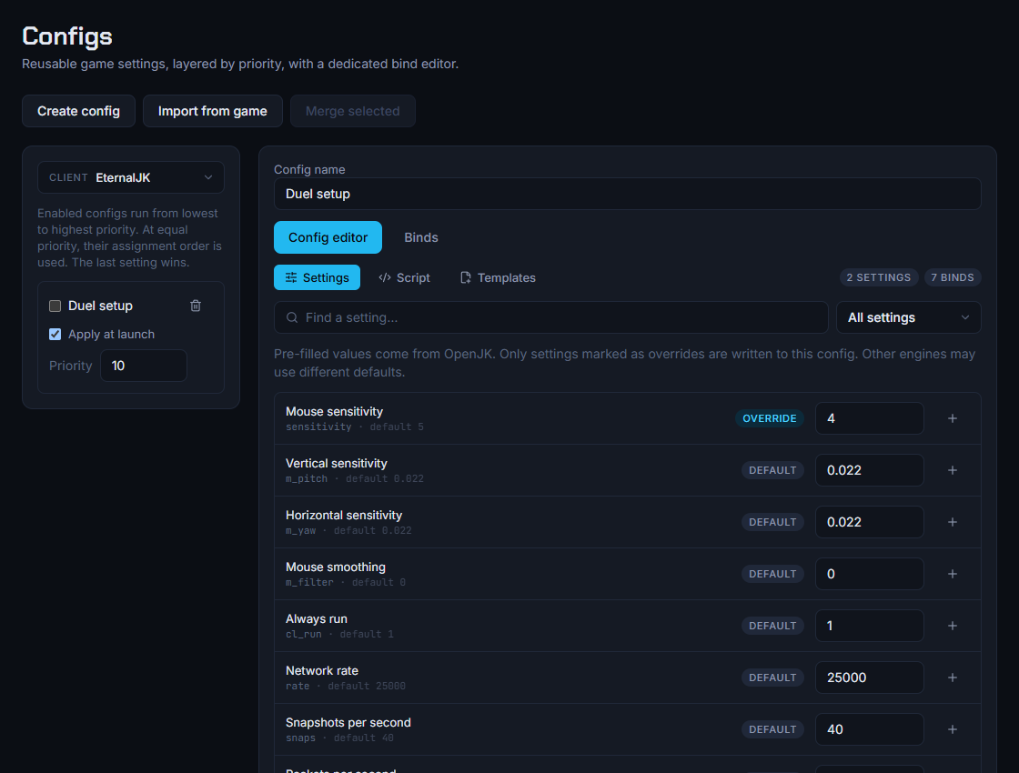 The JKNet settings and config editor